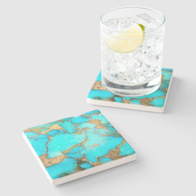 turquoise stone photo stone coaster (Side)