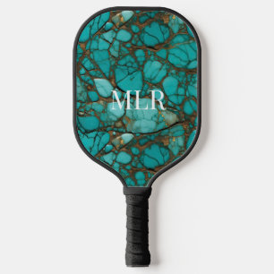 Turquoise Stones & Brown Faux Leather Pickleball Paddle