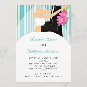Turquoise Stripe Bride Bridal Shower Invitation