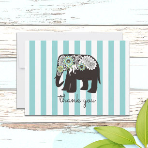 Turquoise Stripe Paisley Elephant Thank You Cards