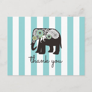Turquoise Stripe Paisley Elephant Thank You Postcard
