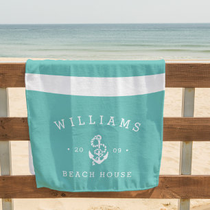 Turquoise Stripe Personalised Beach House Beach Towel