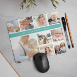 Turquoise Stripe Photo Collage Mouse Mat<br><div class="desc">Chic photo collage mousepad displays nine favourite photos in a square format,  with your family name,  business name or choice of personalisation displayed on a thin band of vibrant turquoise aqua.</div>