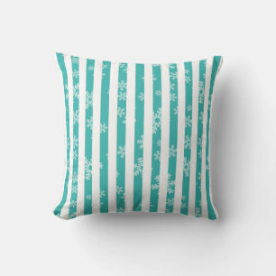 Turquoise Stripe Snowflake Christmas Pillow