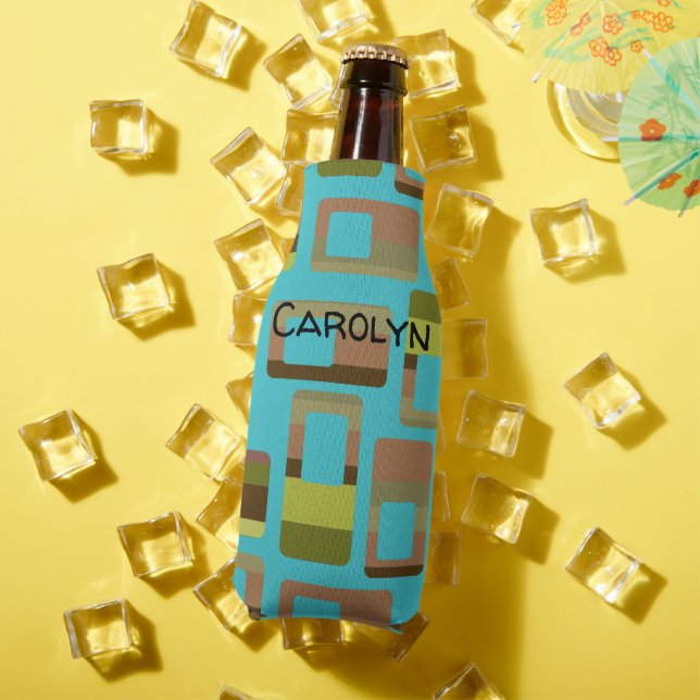 Turquoise Striped Rectangles  Bottle Cooler (In Situ Summer)