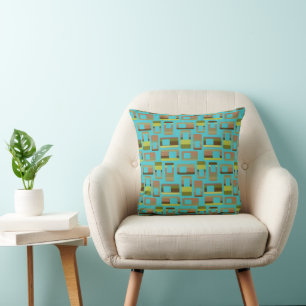Turquoise Striped Rectangles  Cushion