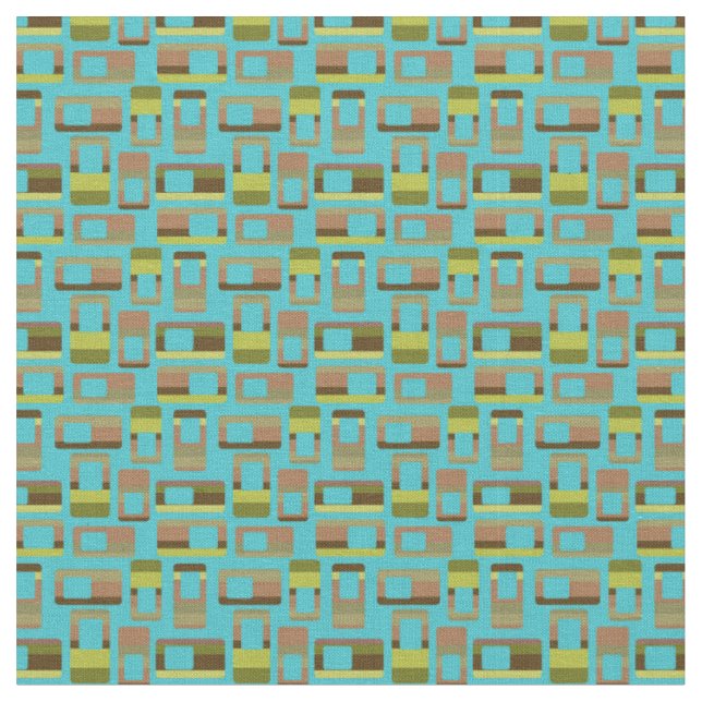 Turquoise Striped Rectangles  Fabric (Close Up)