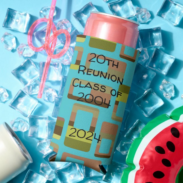 Turquoise Striped Rectangles  Seltzer Can Cooler (In Situ Summer)