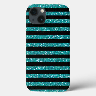 Turquoise Stripes Chic Elegant iPhone 13 Case