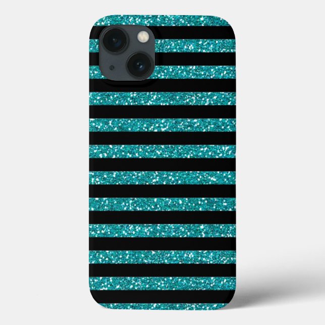 Turquoise Stripes Chic Elegant Case-Mate iPhone Case (Back)
