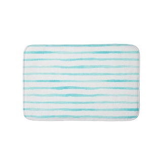 Turquoise Stripes Coastal Bath Mat