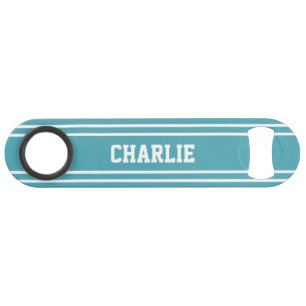 Turquoise Stripes custom monogram bottle opener
