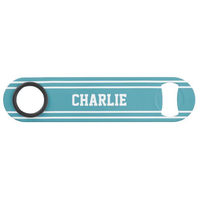 Turquoise Stripes custom monogram bottle opener (Front (Horizontal))