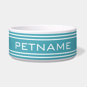 Turquoise Stripes custom monogram pet bowls