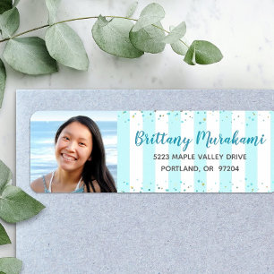 Turquoise stripes graduation photo modern address