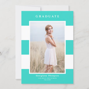 Turquoise Stripes Pattern 2022 Photo Graduation Announcement