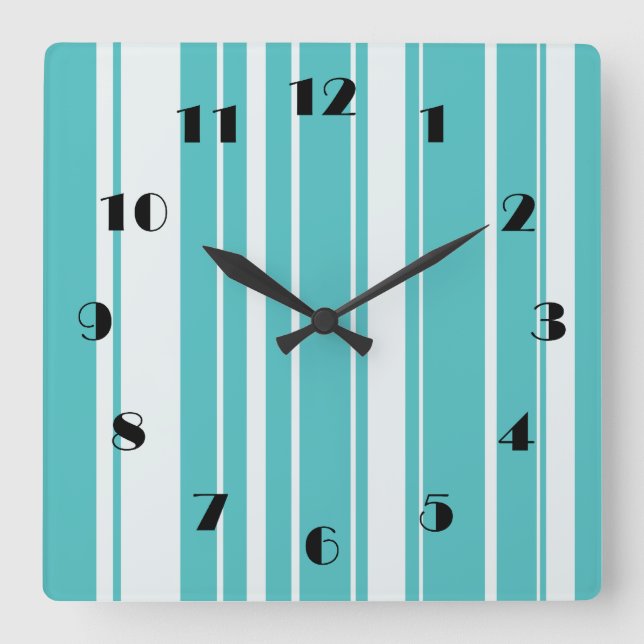 Turquoise Stripes Pattern Wall Clock (Front)