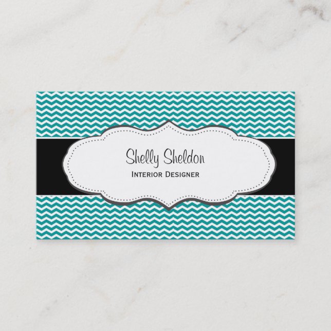 Turquoise Stylish Chevron Business Cards (Front)
