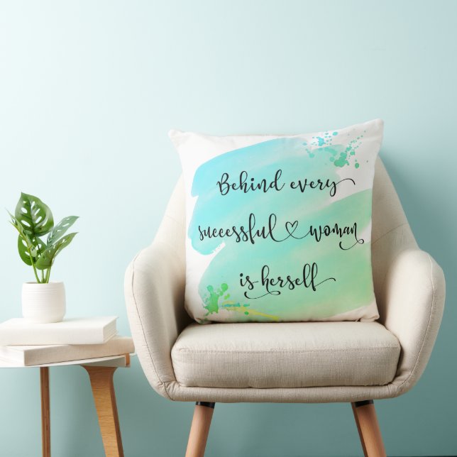 Turquoise Successful Woman Watercolor Ombre Script Cushion (Chair)