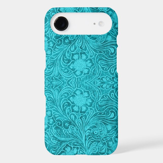 Turquoise Suede Leather Look Floral Design Case-Mate iPhone Case (Back)