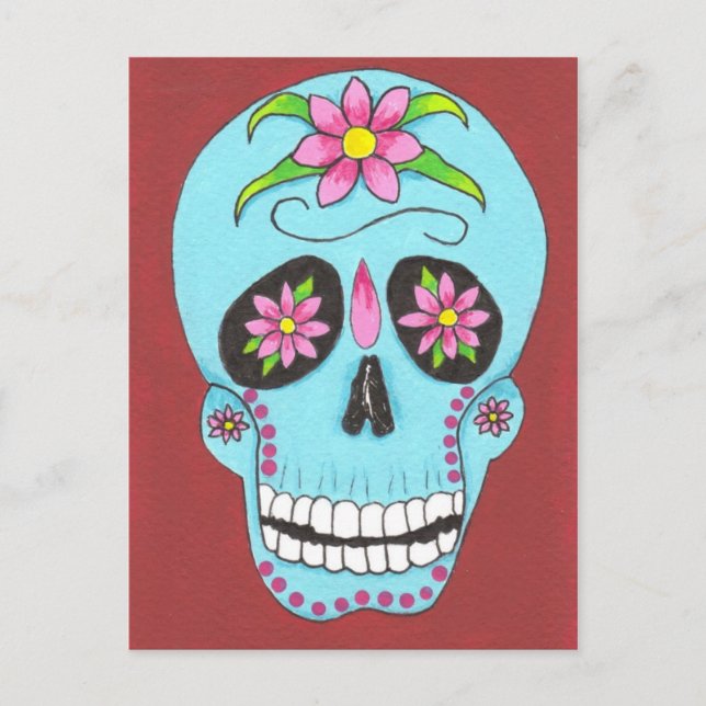Turquoise Sugar Skull Postcard (Front)