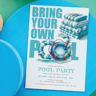 Turquoise Summer Party BYO Pool Watercolor Invitation