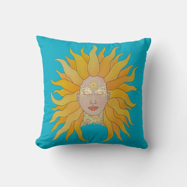 Turquoise sun inspired cushion (Front)