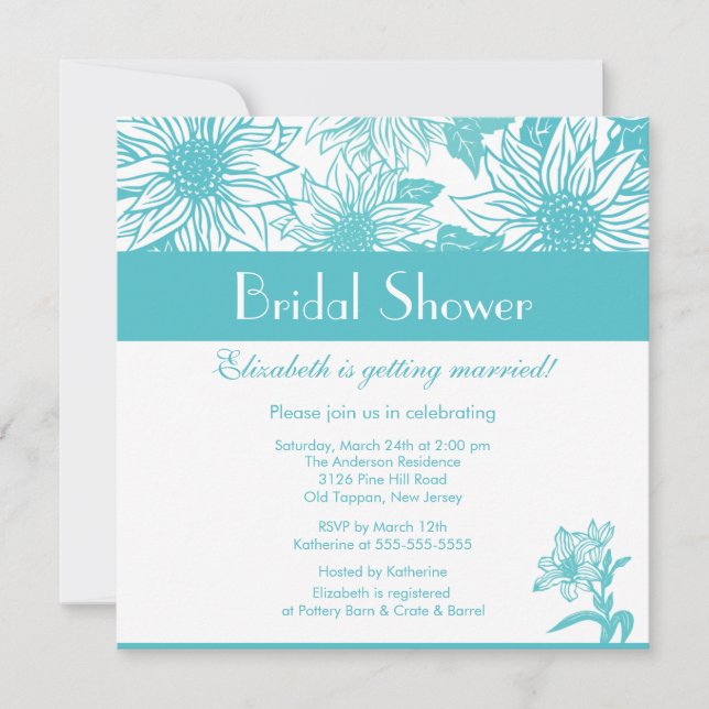 Turquoise Sunflower Bridal Shower Invitation (Front)