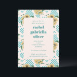 Turquoise Sunflower Chequerboard Bat Mitzvah Invitation<br><div class="desc">Retro Turquoise Sunflower Chequerboard Bat Mitzvah Invitation</div>
