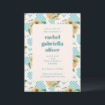 Turquoise Sunflower Chequerboard Bat Mitzvah Invitation<br><div class="desc">Retro Turquoise Sunflower Chequerboard Bat Mitzvah Invitation</div>