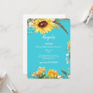 Turquoise Sunflowers Surprise Birthday Party Invitation