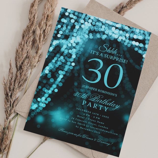 Turquoise | Surprise 30th Birthday Party  Invitation (Turquoise | Surprise 30th Birthday Party Invitation)