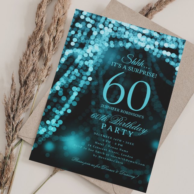 Turquoise | Surprise 60th Birthday Party  Invitation (Turquoise | Surprise 60th Birthday Party Invitation)