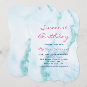 Turquoise Sweet 16 Marble Birthday Invitation