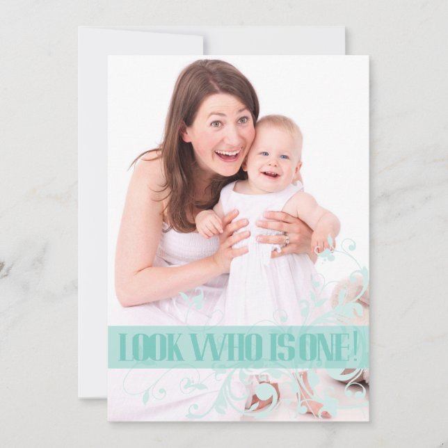 Turquoise Swirl Baby's First Birthday Invitation (Front)