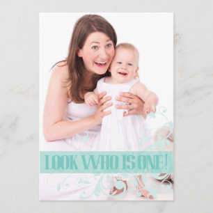 Turquoise Swirl Baby's First Birthday Invitation