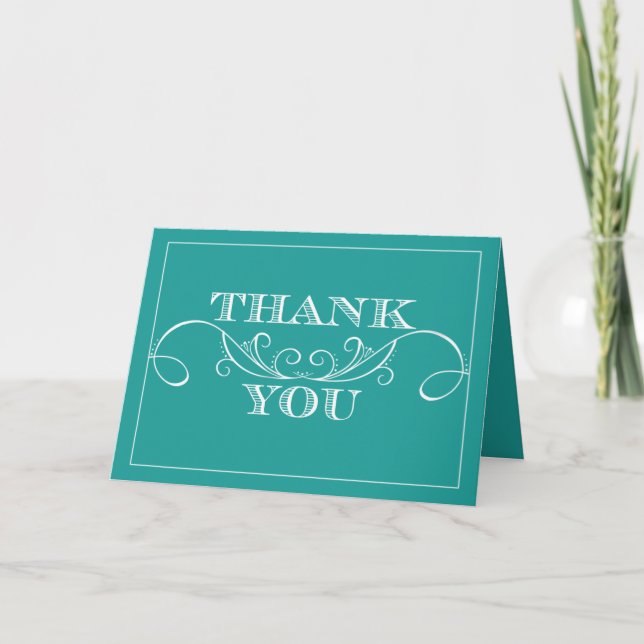 Turquoise Swirl Wedding Thank You Cards (Front)