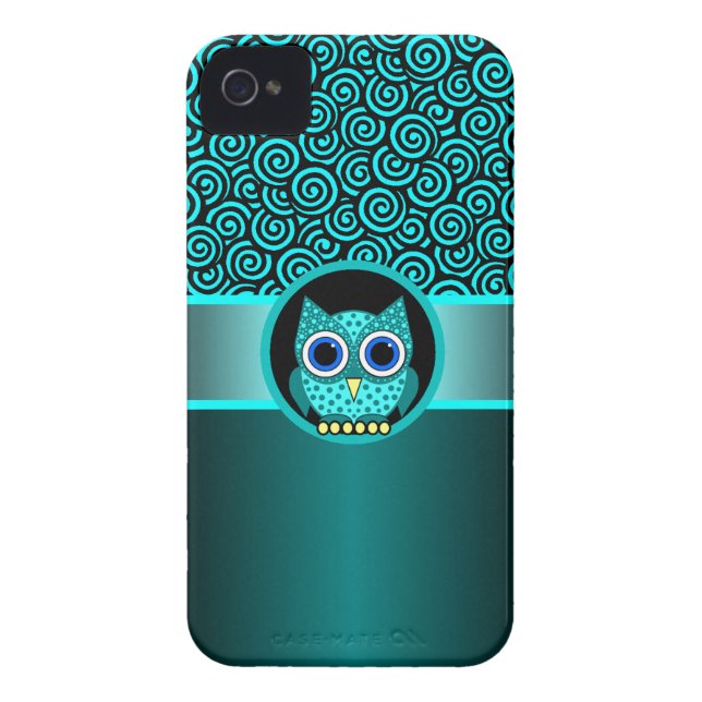 turquoise swirls pattern with owl Case-Mate iPhone case (Back)