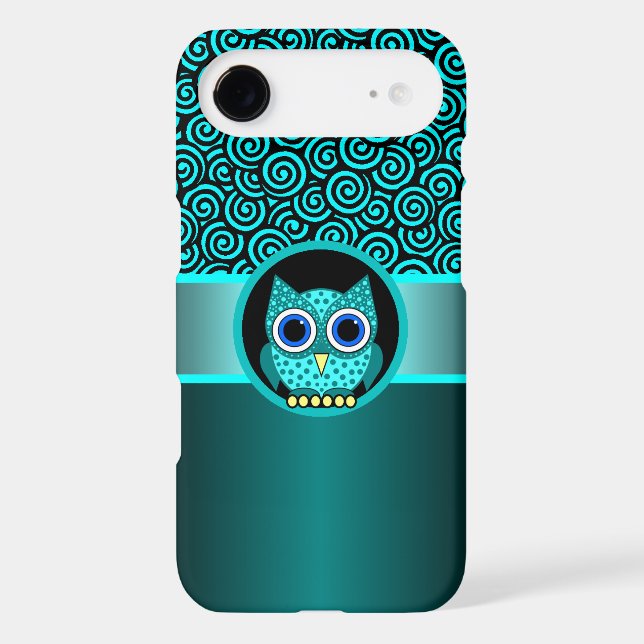 turquoise swirls pattern with owl Case-Mate iPhone case (Back)