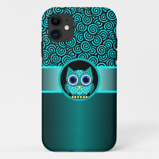 turquoise swirls pattern with owl iPhone 11 case