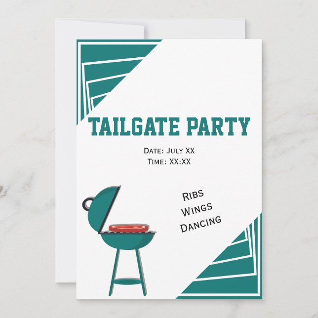 Turquoise Tailgate Ribs Wings Dancing Party Invitation (Front)