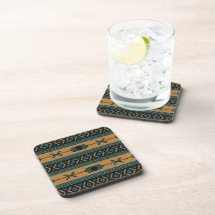 Turquoise Tan Aztec Pattern Southwestern Design Coaster