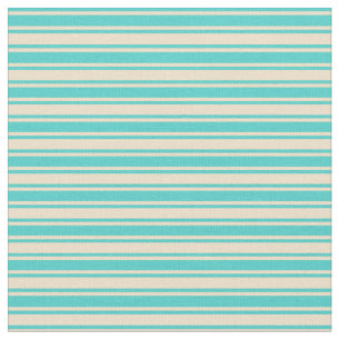 Turquoise & Tan Coloured Lined/Striped Pattern Fabric
