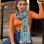 Turquoise Tan Floral Damask Western Style Scarf<br><div class="desc">Bring timeless elegance and rustic charm to your wardrobe with this long chiffon scarf featuring a breathtaking Western-inspired floral damask design. Showcasing a vibrant palette of turquoise, tan, and deep navy accents, this design is ideal for any modern cowgirl. The intricate details, reminiscent of tooled leather and vintage damask patterns,...</div>