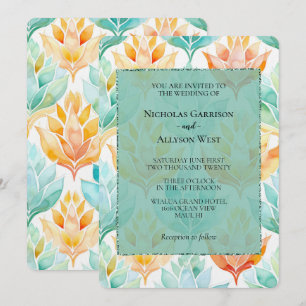 Turquoise Tangerine Abstract Floral Wedding Invitation