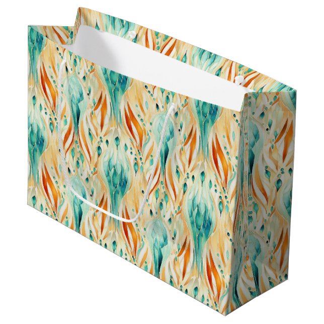 Turquoise Tangerine Abstract Jewel Large Gift Bag (Front Angled)