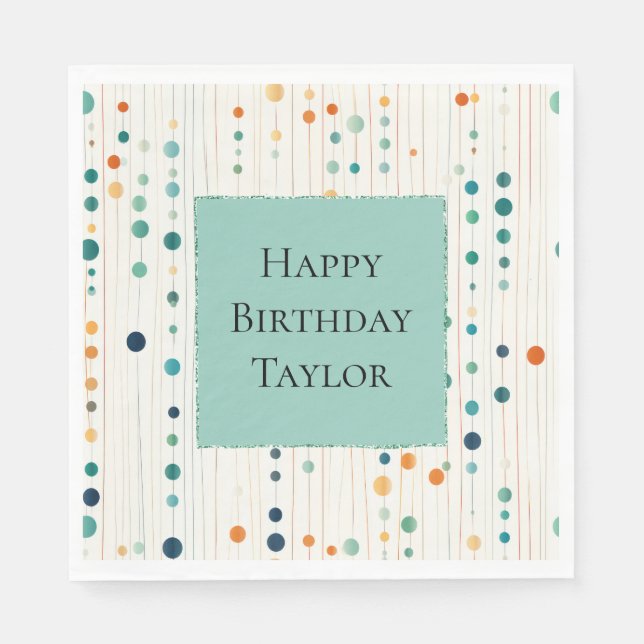 Turquoise Tangerine Circles and Lines Napkin (Front)