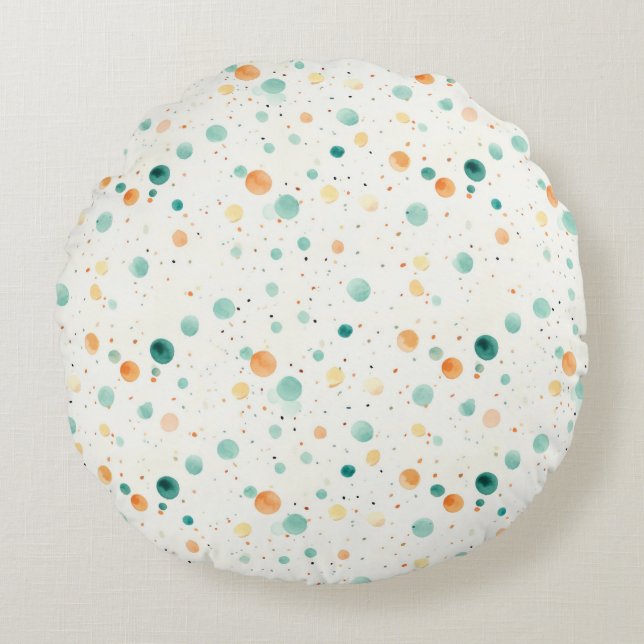 Turquoise Tangerine Dots Round Cushion (Front)