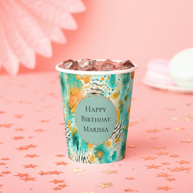 Turquoise Tangerine Zebra Paper Cups (Insitu)
