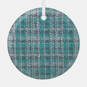 Turquoise tartan fabric, textured background. glass tree decoration